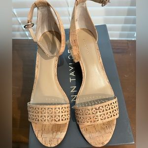 PRICE DROP!!! Ann Taylor Guilana Perforated Cork Wedge Ankle strap sandal Sz 7.5
